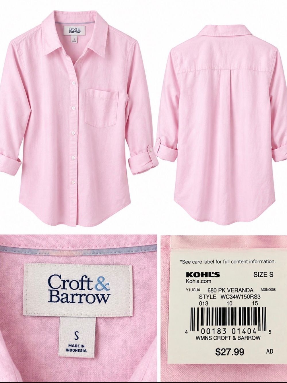 Croft & Barrow Light Pink Women's Button-Down Shirt Small